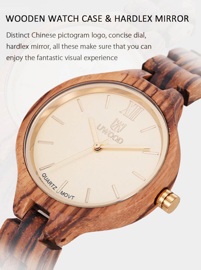 UWOOD UW - 1003 Women Quartz Watch Wooden Case Nail Shape Scale Water Resistance Wristwatch