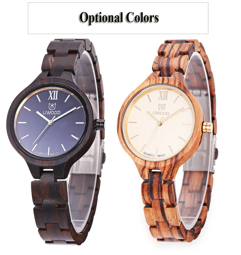 UWOOD UW - 1003 Women Quartz Watch Wooden Case Nail Shape Scale Water Resistance Wristwatch