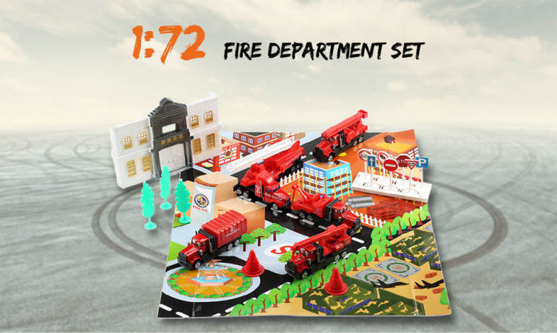 Xiongfengda Children Alloy 1:72 Scale Simulation Fire Department Set Vehicle Model Toy