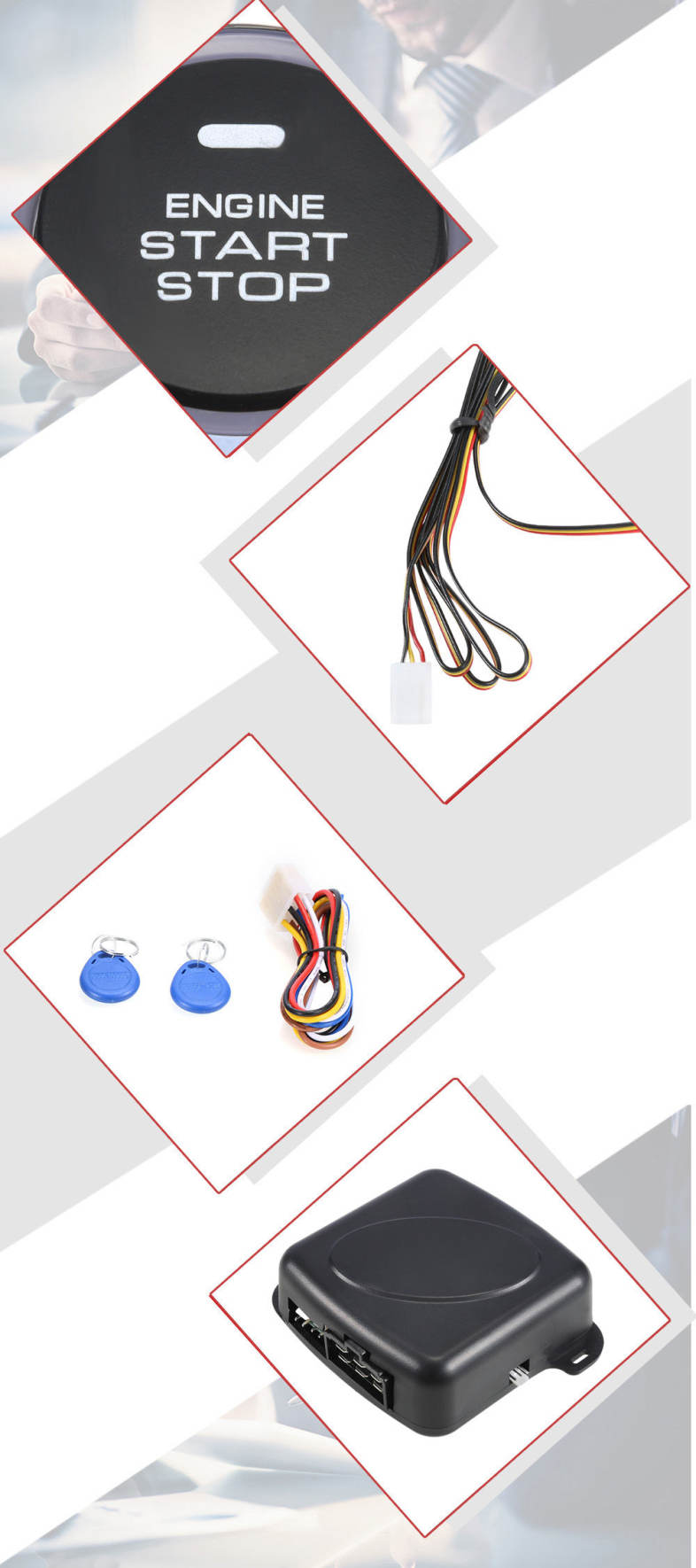 9002 Car Engine Push Start Button RFID Lock Ignition Starter Keyless Entry Anti-theft Stop Immobilizer