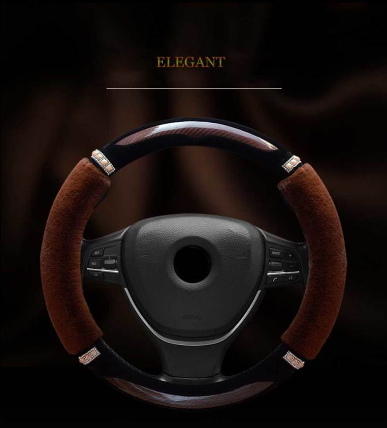 Fashionable Rhinestone-studded Candy Color Car Steering Wheel Cover for Women