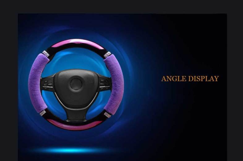 Fashionable Rhinestone-studded Candy Color Car Steering Wheel Cover for Women