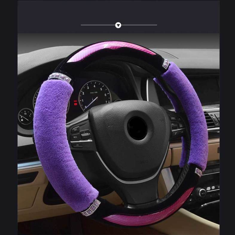 Fashionable Rhinestone-studded Candy Color Car Steering Wheel Cover for Women