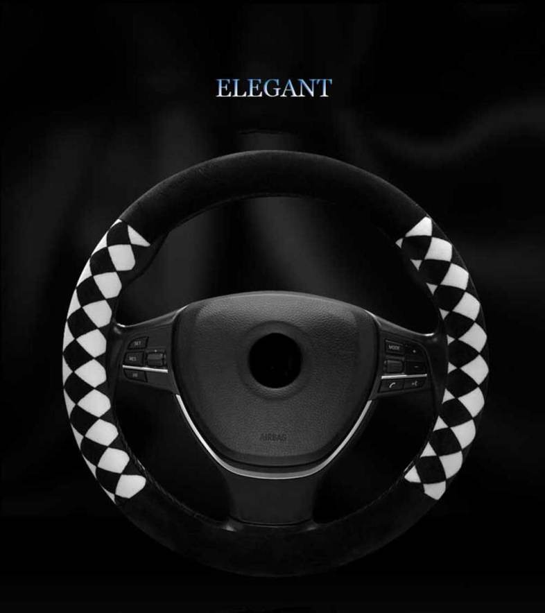 Casual Winter Rhombus Design Warm Car Steering Wheel Cover