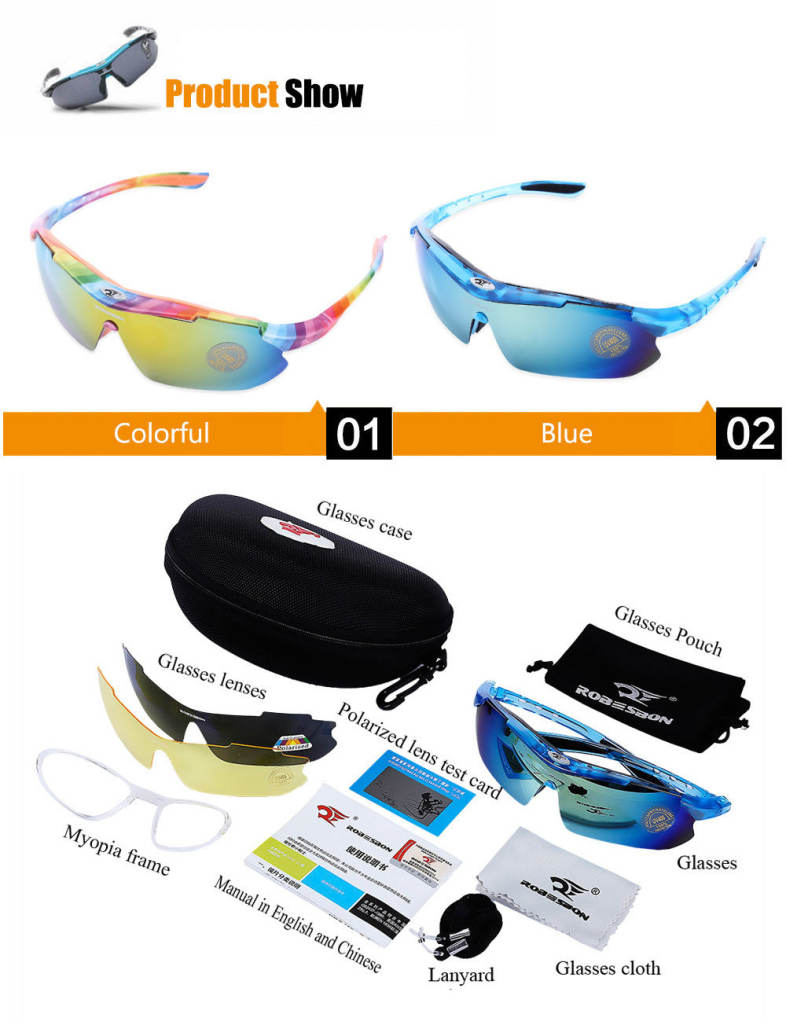 Robesbon Polarized Windproof Cycling Sunglasses Bike Goggles Eyewear with Myopia Frame
