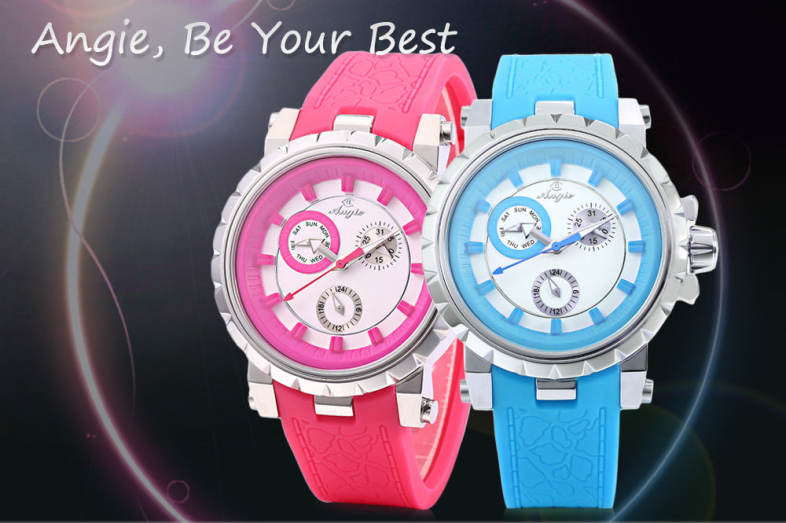Angie 7135L Unisex Quartz Watch Working Sub-dial Luminous Pointer 3ATM Rubber Band Wristwatch