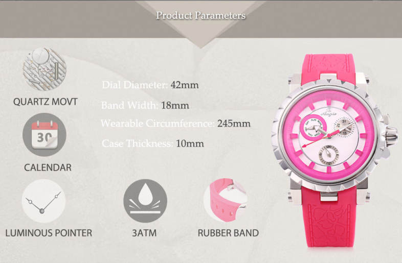 Angie 7135L Unisex Quartz Watch Working Sub-dial Luminous Pointer 3ATM Rubber Band Wristwatch