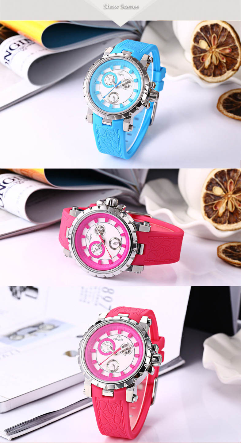 Angie 7135L Unisex Quartz Watch Working Sub-dial Luminous Pointer 3ATM Rubber Band Wristwatch