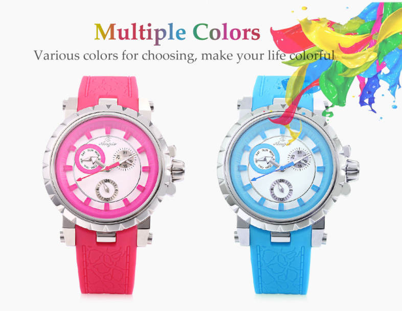 Angie 7135L Unisex Quartz Watch Working Sub-dial Luminous Pointer 3ATM Rubber Band Wristwatch