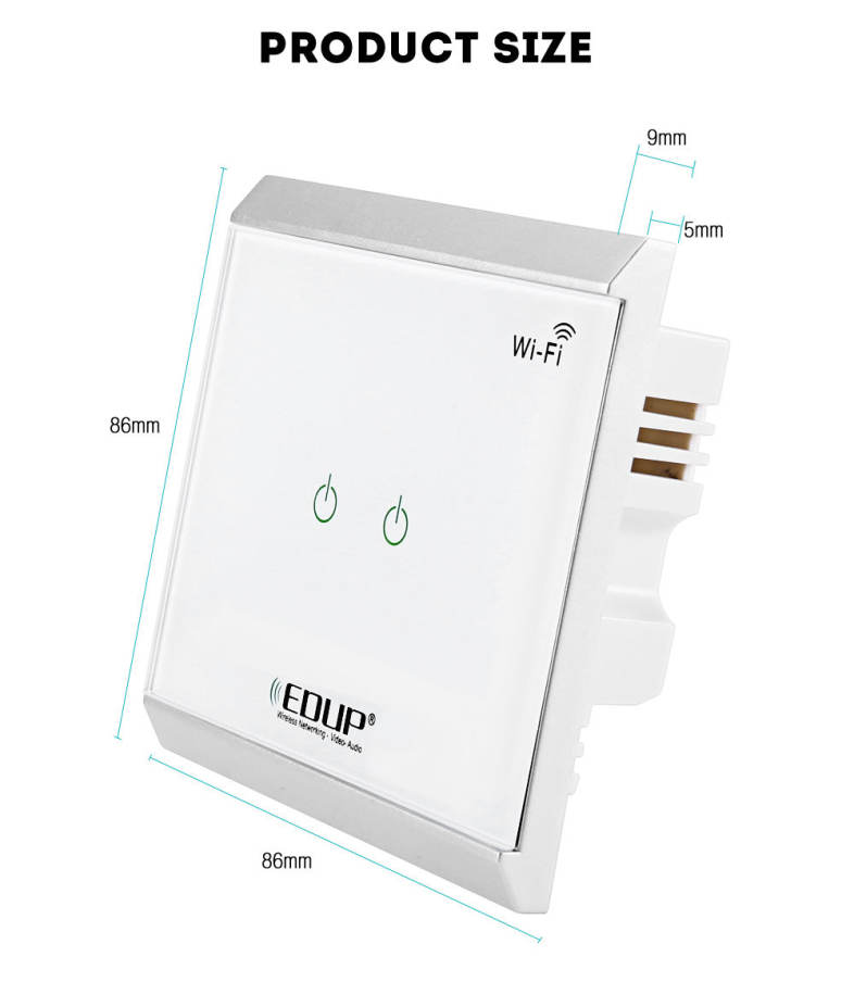 EDUP EP - 3712 WiFi Power Switch with Touch Panel Smart Home Automation Light 2 Gangs Switcher