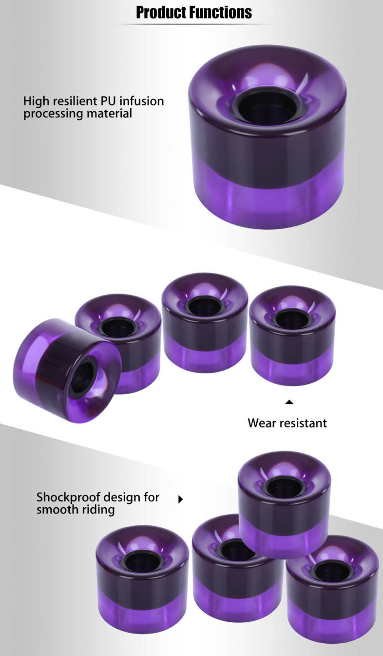 4pcs 60 x 45MM Outdoor Sport PU Transparent Skateboarding Wheels