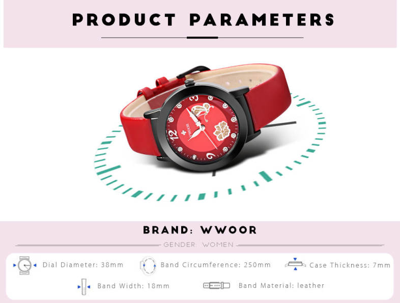 WWOOR 8822 Women Quartz Watch Butterfly Petal Pattern Female Wristwatch