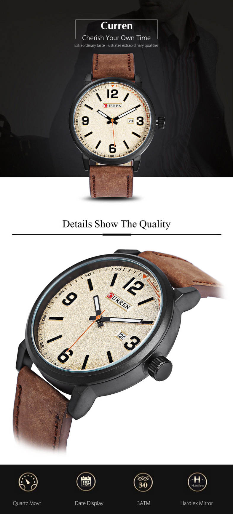 Curren 8218 Male Quartz Watch Frosted Dial Calendar Men Business Wristwatch