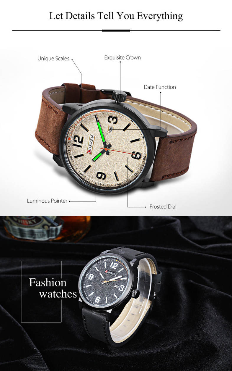Curren 8218 Male Quartz Watch Frosted Dial Calendar Men Business Wristwatch