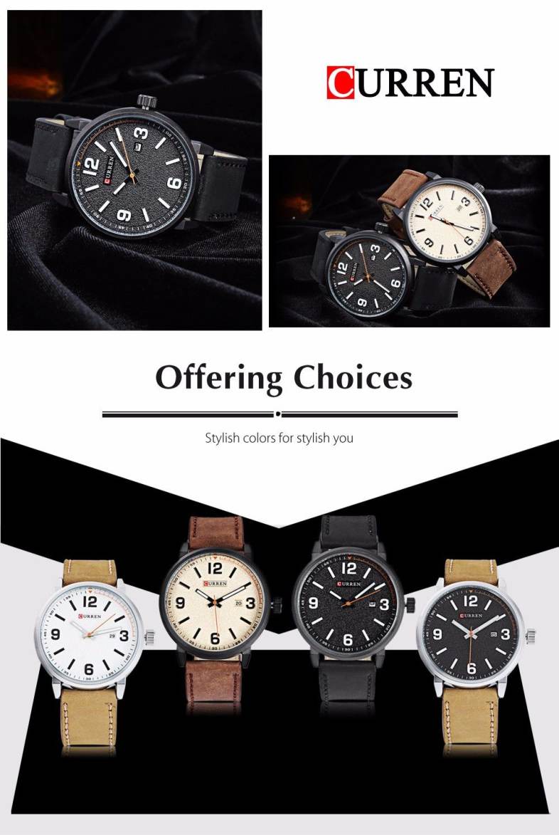 Curren 8218 Male Quartz Watch Frosted Dial Calendar Men Business Wristwatch