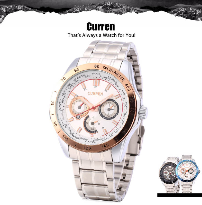 Curren 8150 Stainless Steel Band Calendar Male Quartz Watch Luminous Wristwatch for Men