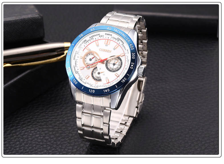 Curren 8150 Stainless Steel Band Calendar Male Quartz Watch Luminous Wristwatch for Men