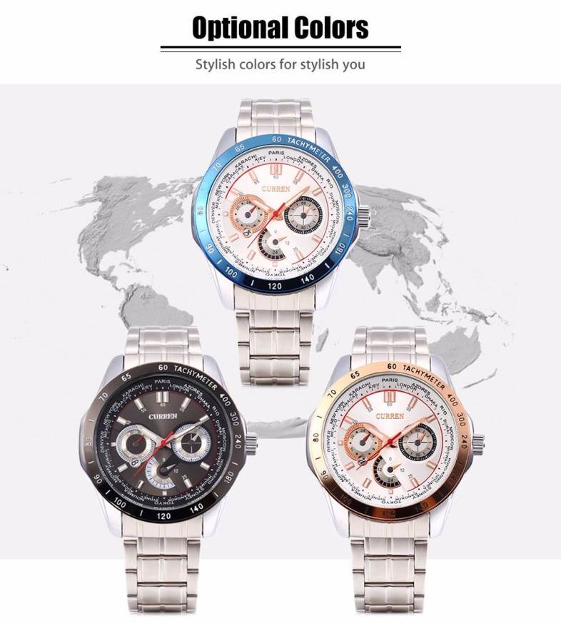 Curren 8150 Stainless Steel Band Calendar Male Quartz Watch Luminous Wristwatch for Men
