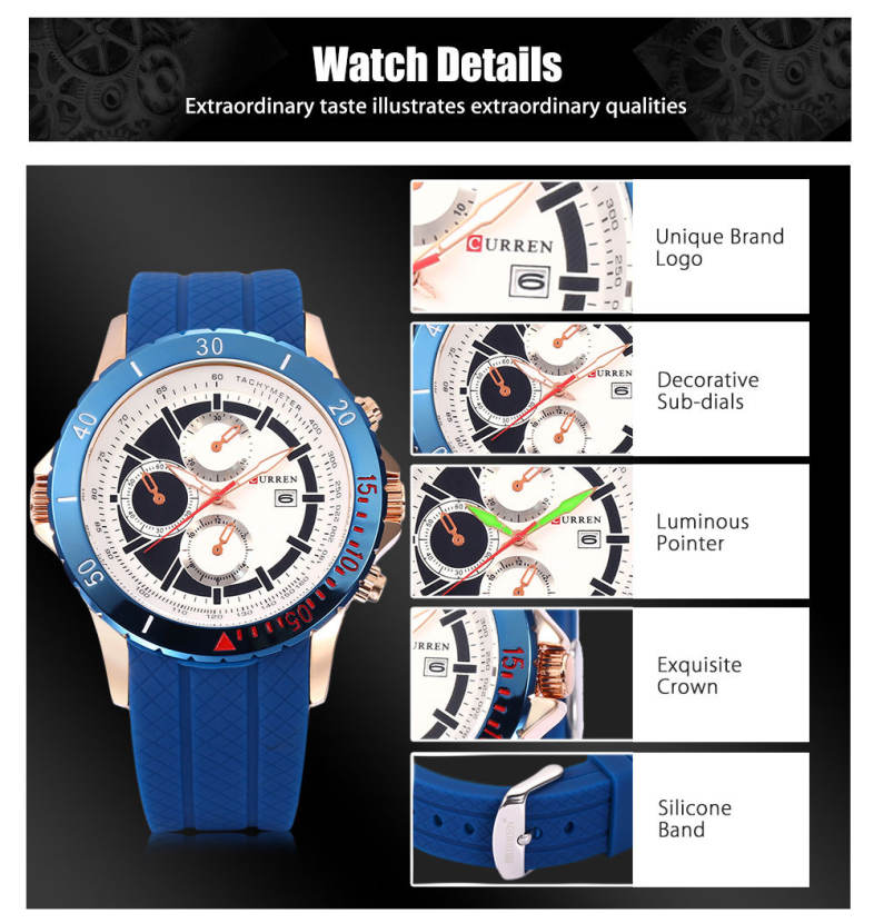 Curren 8143 Male Quartz Watch Date Display Luminous Wristwatch for Men