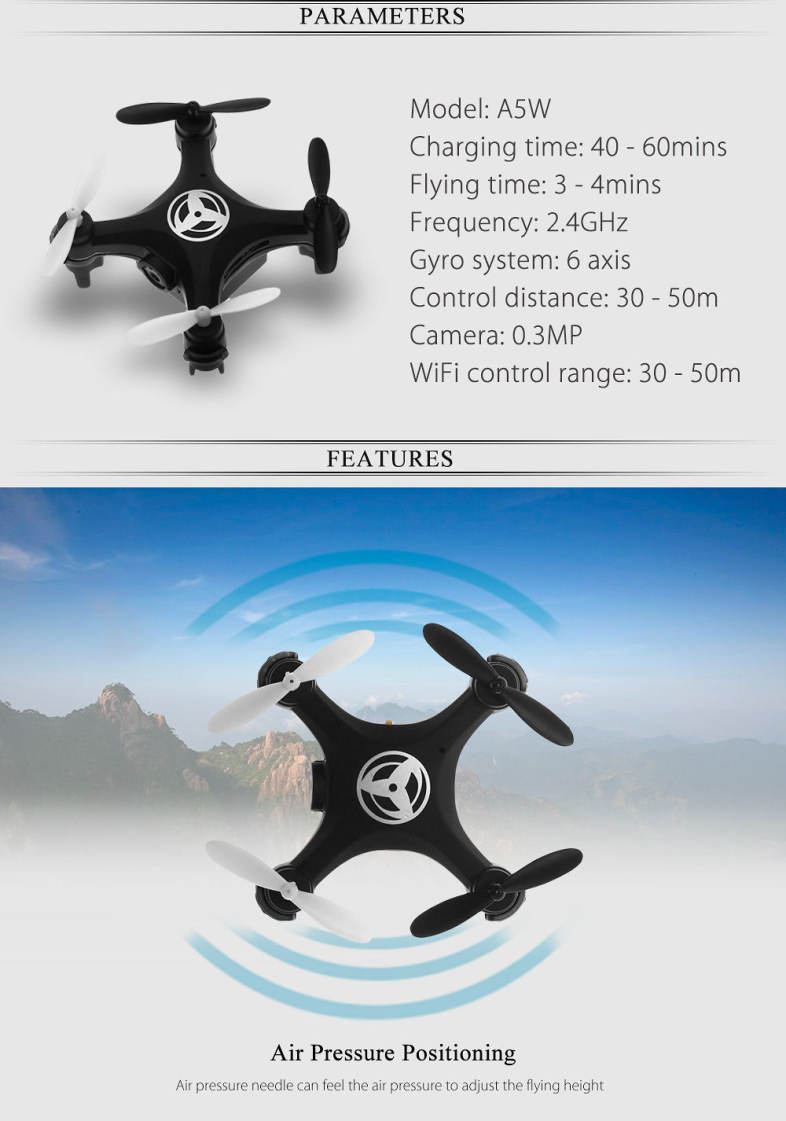 YUXIANG A5W Mini Remote Control Drone WiFi FPV 0.3MP CAM 2.4GHz 4CH 6-axis Gyro Altitude Hold RTF
