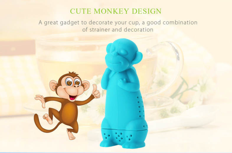 Cartoon Novelty Silicone Monkey Shape Mesh Tea Infuser Strainer Filter