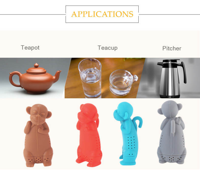 Cartoon Novelty Silicone Monkey Shape Mesh Tea Infuser Strainer Filter