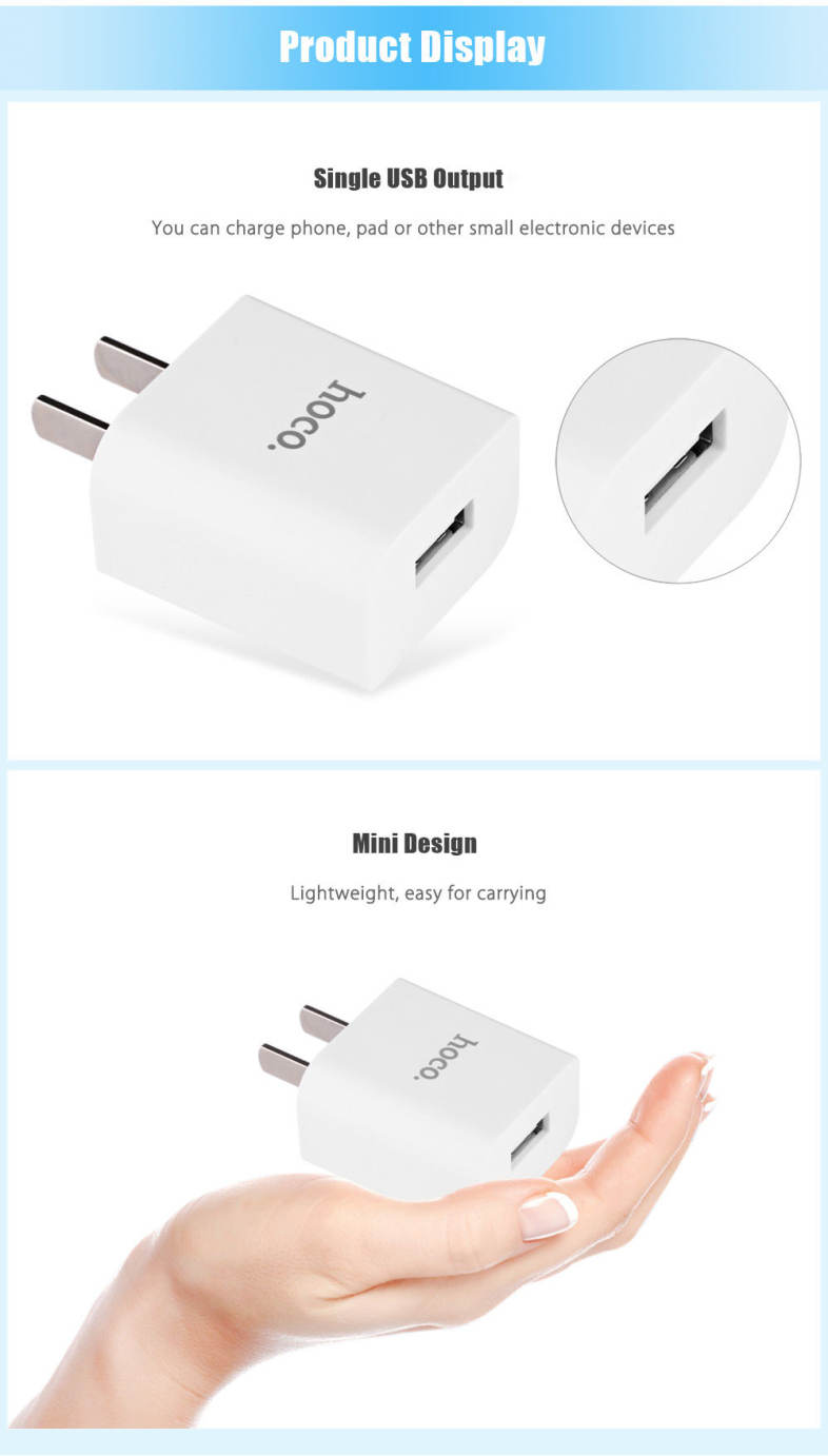 HOCO C10 Single USB Output Smart Charging Adapter