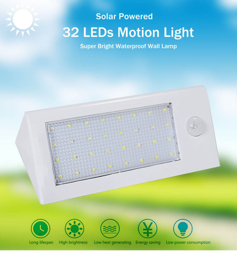 Solar Powered LED Wall Lamp Waterproof Motion Detector Door Lights