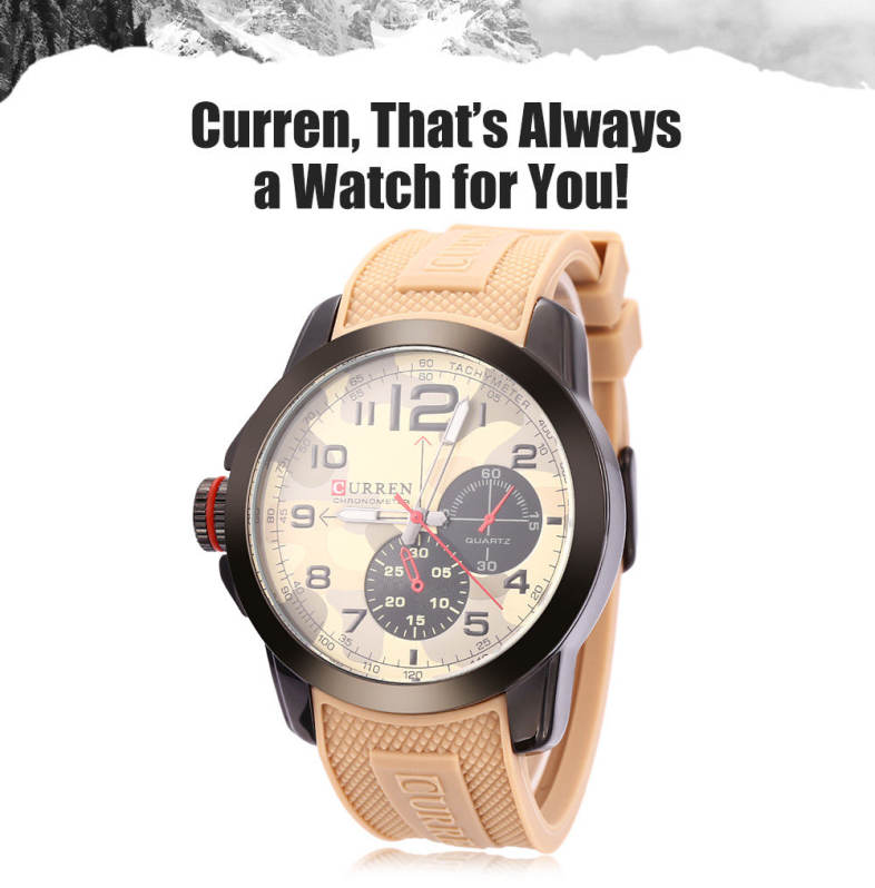 Curren 8182 Camouflage Dial Male Quartz Watch Silicone Band Men Wristwatch