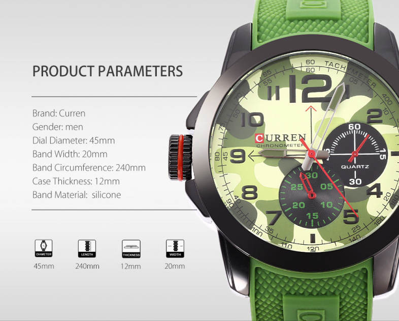 Curren 8182 Camouflage Dial Male Quartz Watch Silicone Band Men Wristwatch