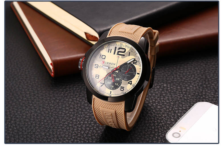 Curren 8182 Camouflage Dial Male Quartz Watch Silicone Band Men Wristwatch