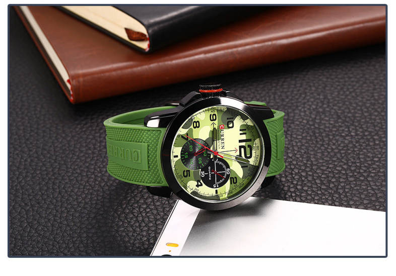 Curren 8182 Camouflage Dial Male Quartz Watch Silicone Band Men Wristwatch