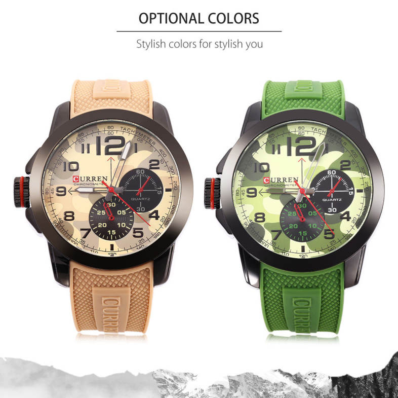 Curren 8182 Camouflage Dial Male Quartz Watch Silicone Band Men Wristwatch