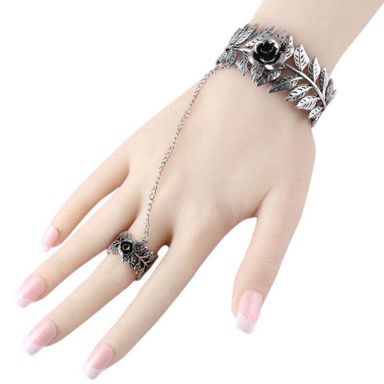 Retro Style Plant Flower Floral Leaf Pattern Women Open Conjoined Ring Bangle