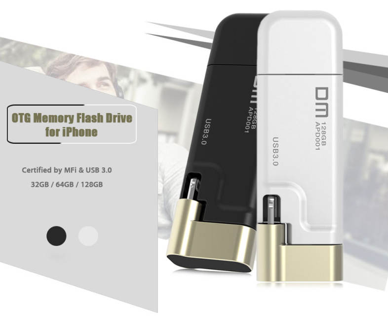 DM APD001 128GB USB 3.0 8 Pin OTG U Disk Data Transmission Drive for iPhone / iPad