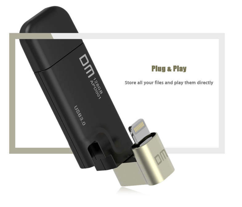 DM APD001 128GB USB 3.0 8 Pin OTG U Disk Data Transmission Drive for iPhone / iPad