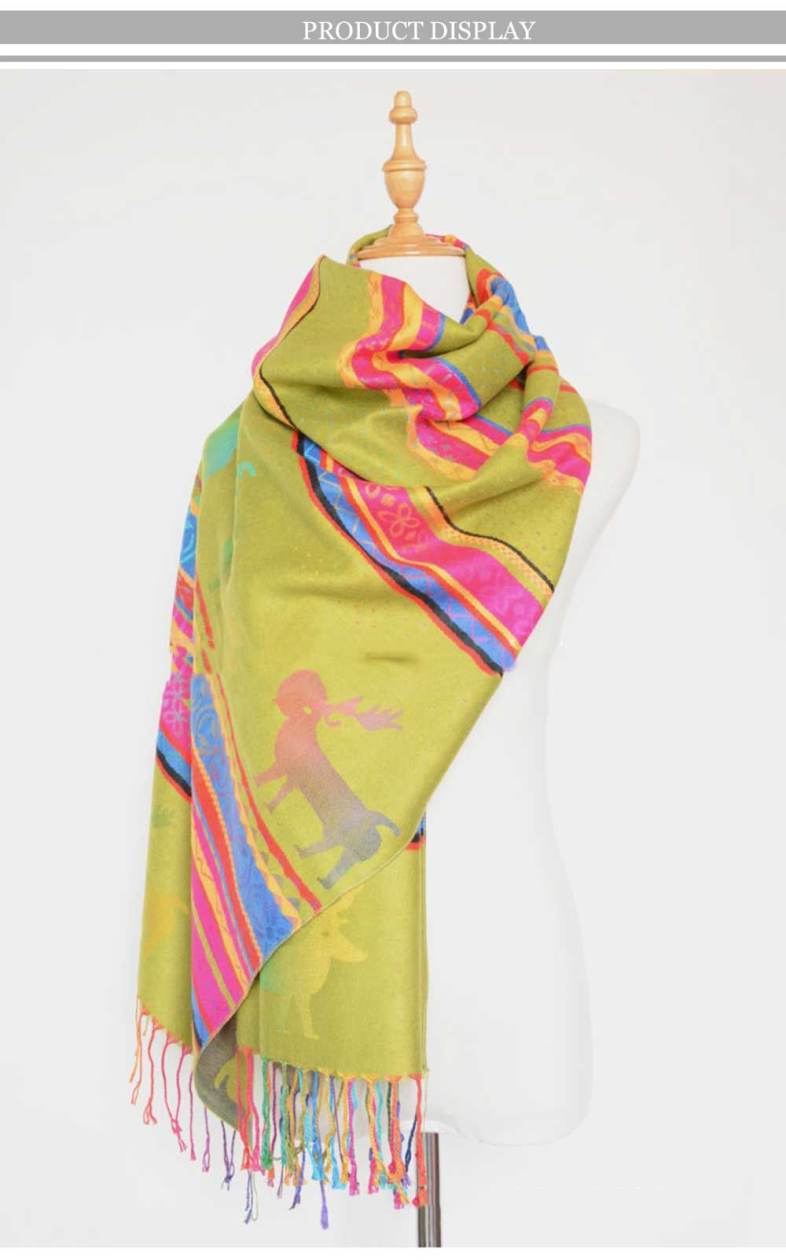 Casual Autumn Winter Deer Colorful Warm Tassel Scarf for Women