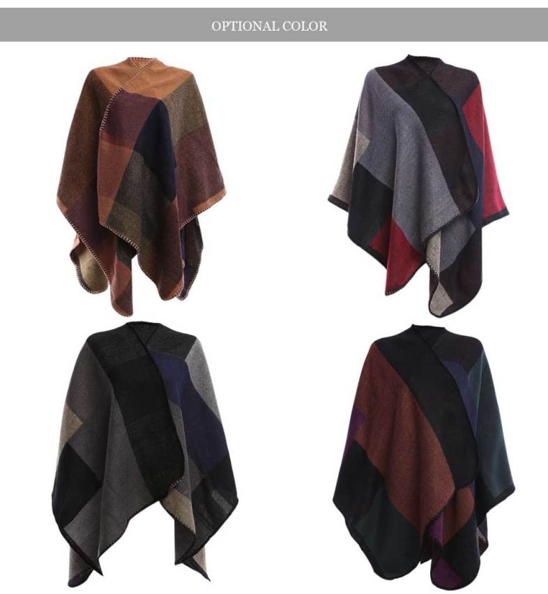 Fashionable Color Block Cloak Design Warm Scarf for Women