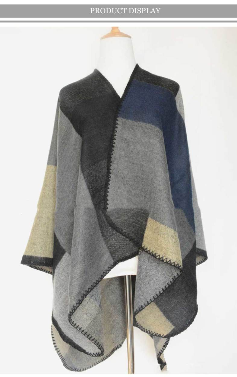 Fashionable Color Block Cloak Design Warm Scarf for Women