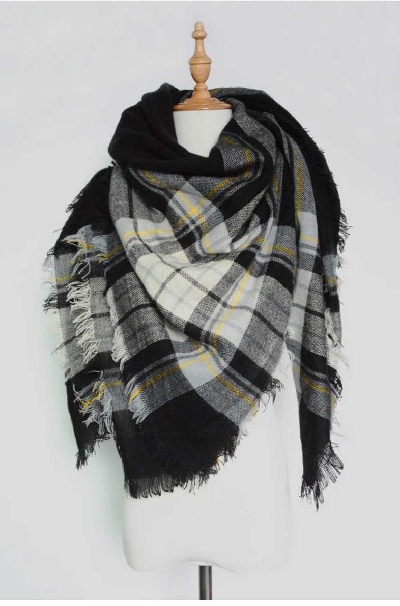 Casual Grid Design Women Warm Scarf