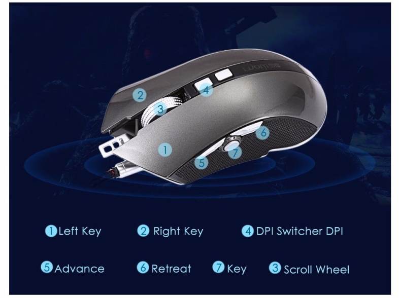 LUOM G60 Wired Nine Buttons Gaming Mouse Game Peripherals with LED for PC Laptop Computer