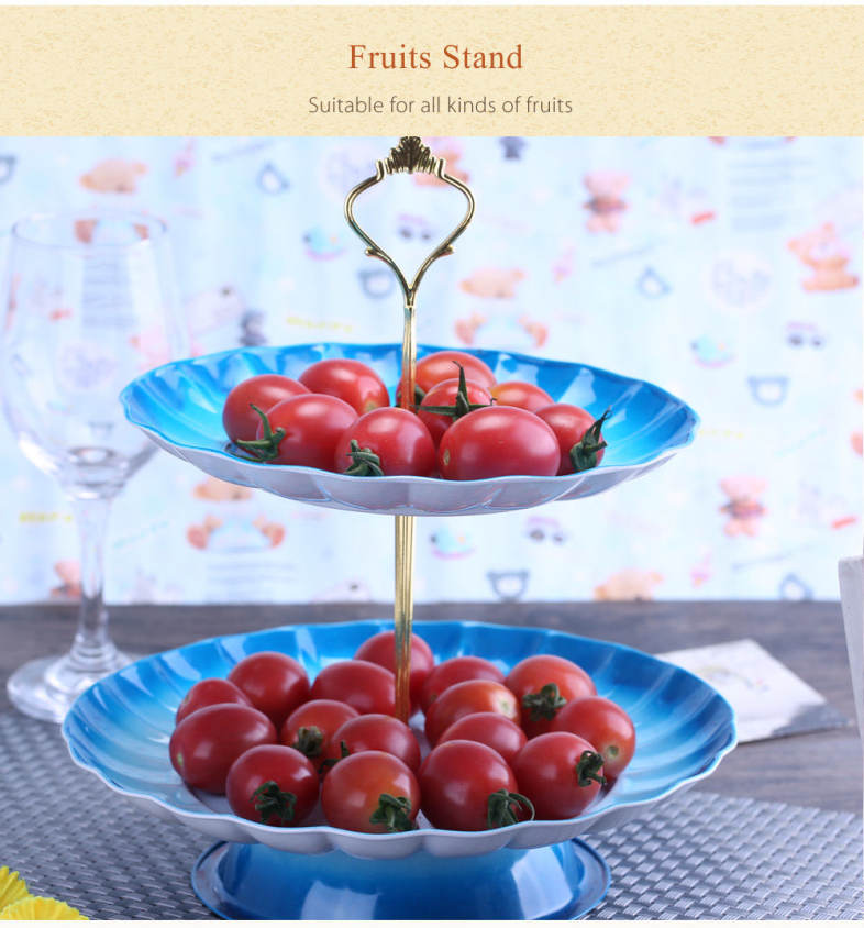 2-tier Stainless Steel Fruit Cupcake Plate Stand Pastry Tray