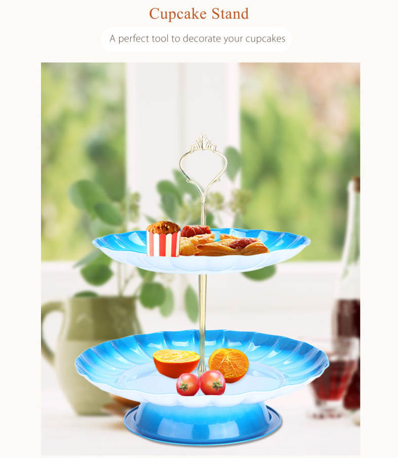 2-tier Stainless Steel Fruit Cupcake Plate Stand Pastry Tray