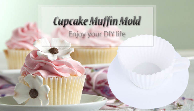 4pcs Silicone Cupcake Muffin Baking Mold Cups with Tea Saucers