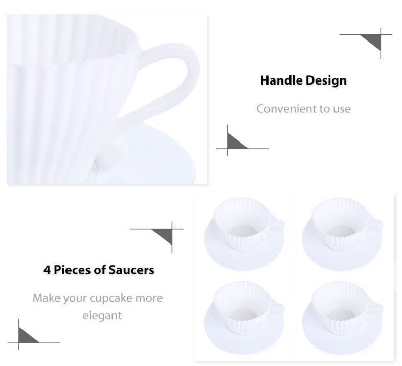 4pcs Silicone Cupcake Muffin Baking Mold Cups with Tea Saucers