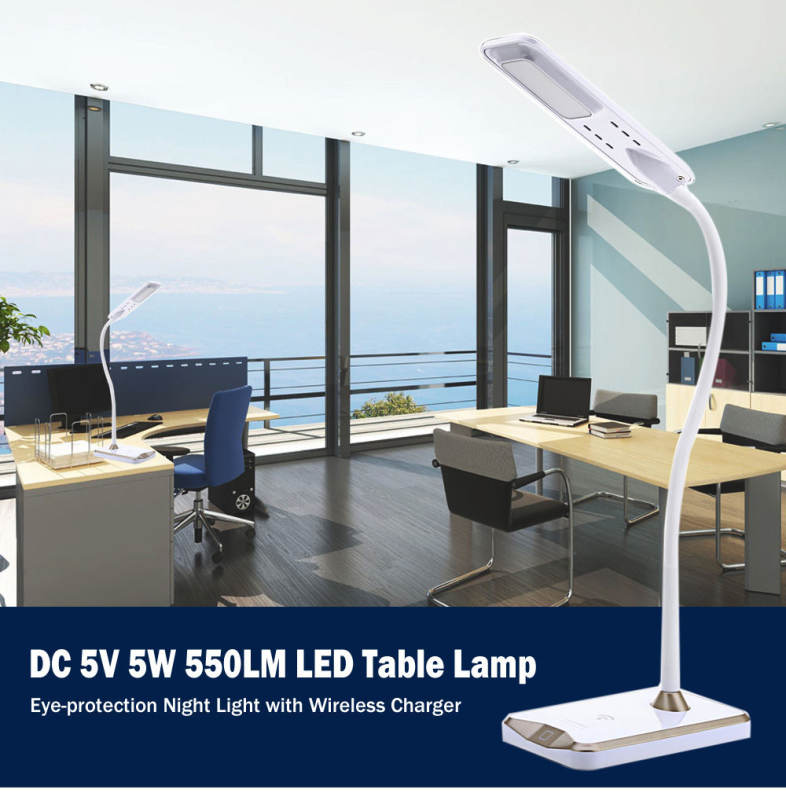 DC 5V 5W 550LM LED Table Lamp Eye-protection Night Light with Wireless Desktop Charger