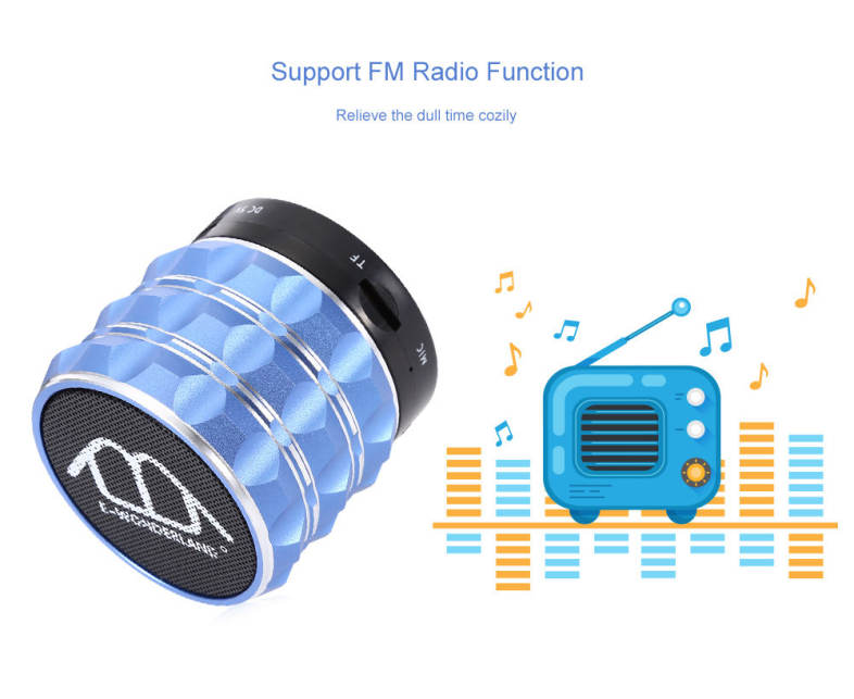 E-WONDERLAND Mini Wireless Bluetooth Bass FM Speaker Support Handsfree AUX TF Card Input