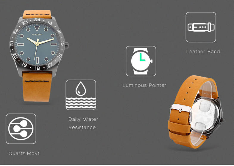 MINGZAN 6304 Men Quartz Watch Luminous Pointer Cute Scale Daily Water Resistance Wristwatch