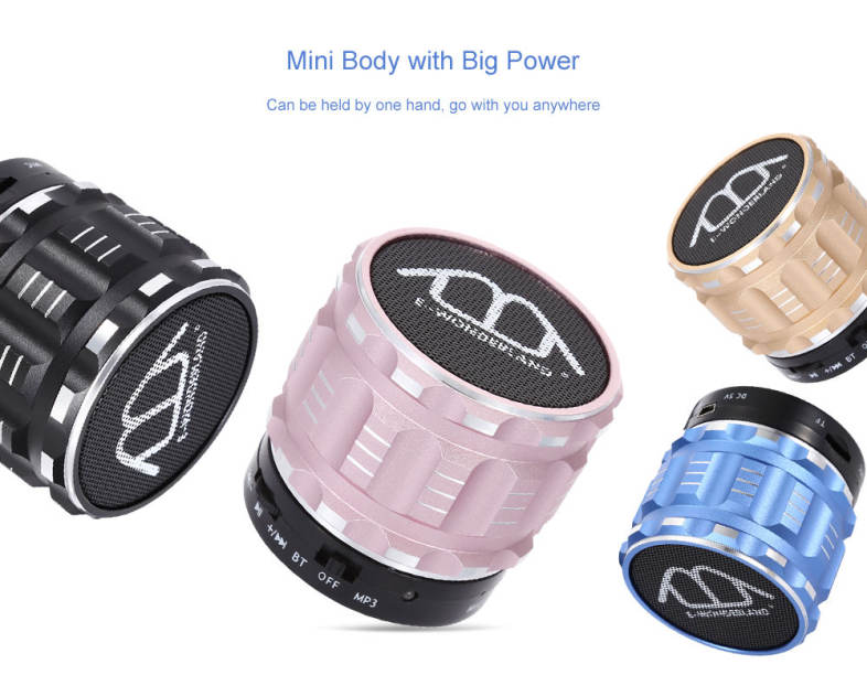E-WONDERLAND Mini Wireless Bluetooth Bass Speaker Support FM Handsfree AUX TF Card Input