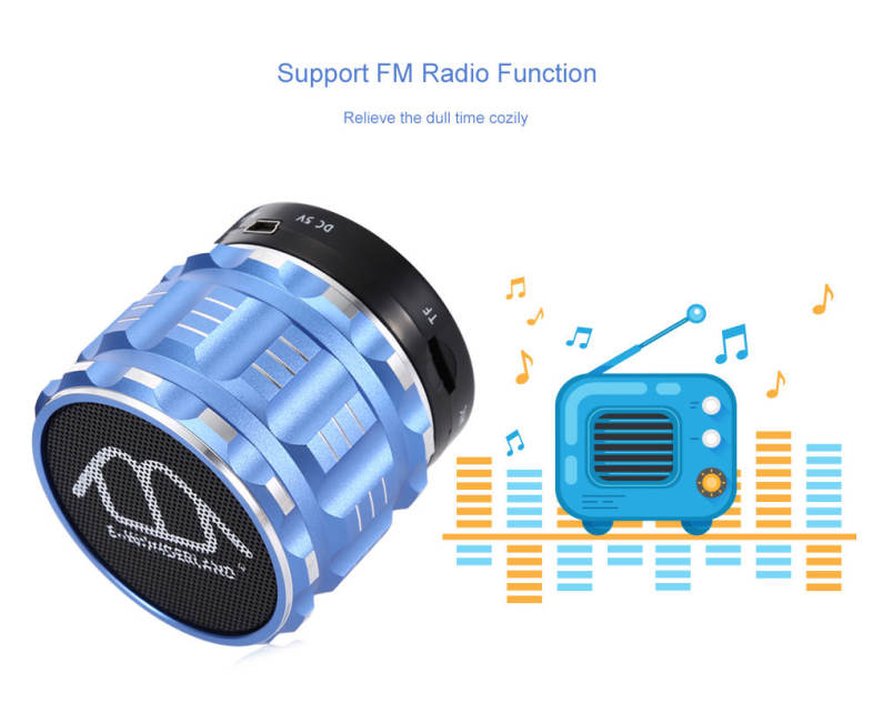 E-WONDERLAND Mini Wireless Bluetooth Bass Speaker Support FM Handsfree AUX TF Card Input